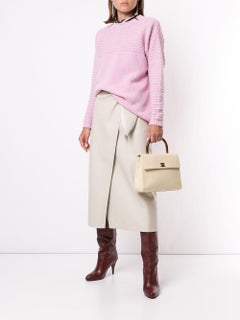 Chanel 90s Beige CanvasTop Handle Wood Satchel Tote Kelly Bag