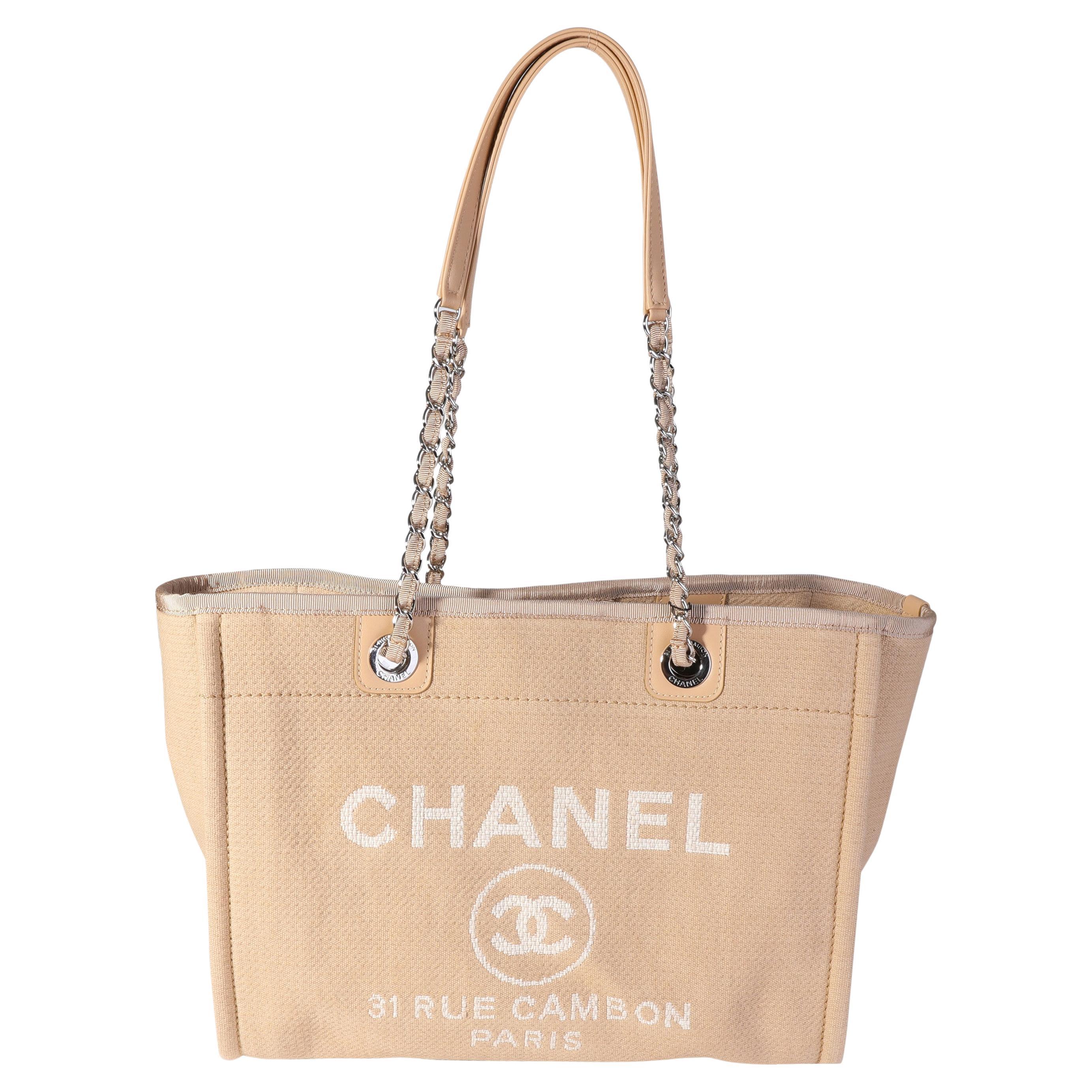 Chanel Beige Canvas Small Deauville Tote For Sale at 1stDibs