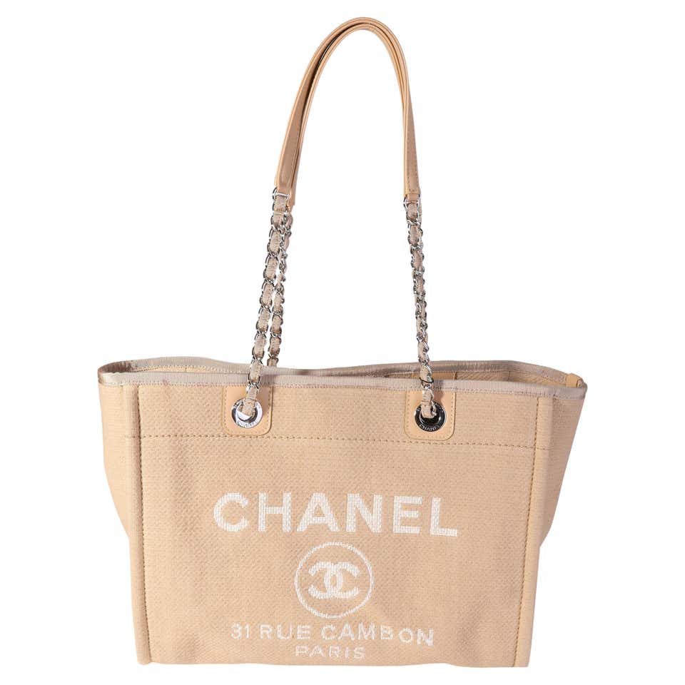 Chanel Ivory Metallic Tweed Small Deauville Shopping Tote For Sale at ...