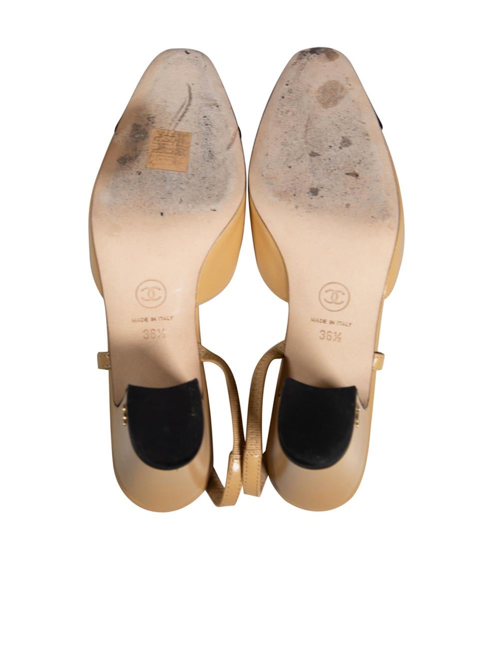 Women's Chanel Beige Cap Toe CC Slingback Heels Size IT 36.5
