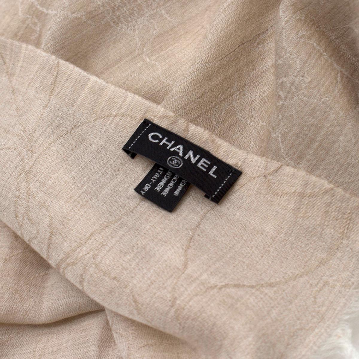 Chanel Beige Cashmere Camelia Scarf  For Sale 1