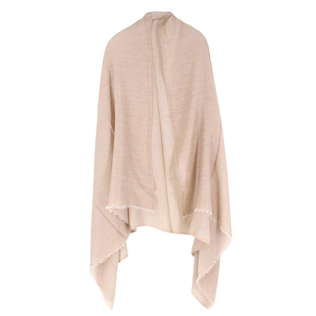 Chanel Beige Cashmere Camelia Scarf  For Sale