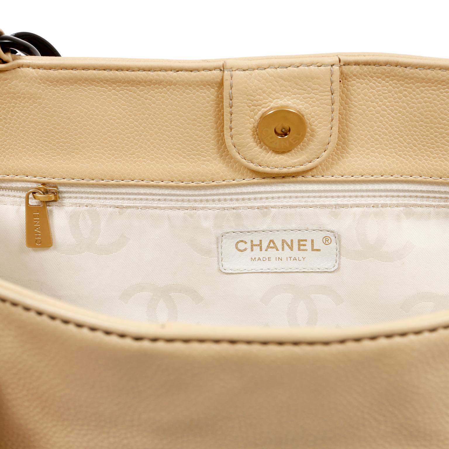 Chanel Beige Caviar and Black Resin CC Tote  In Good Condition In Palm Beach, FL