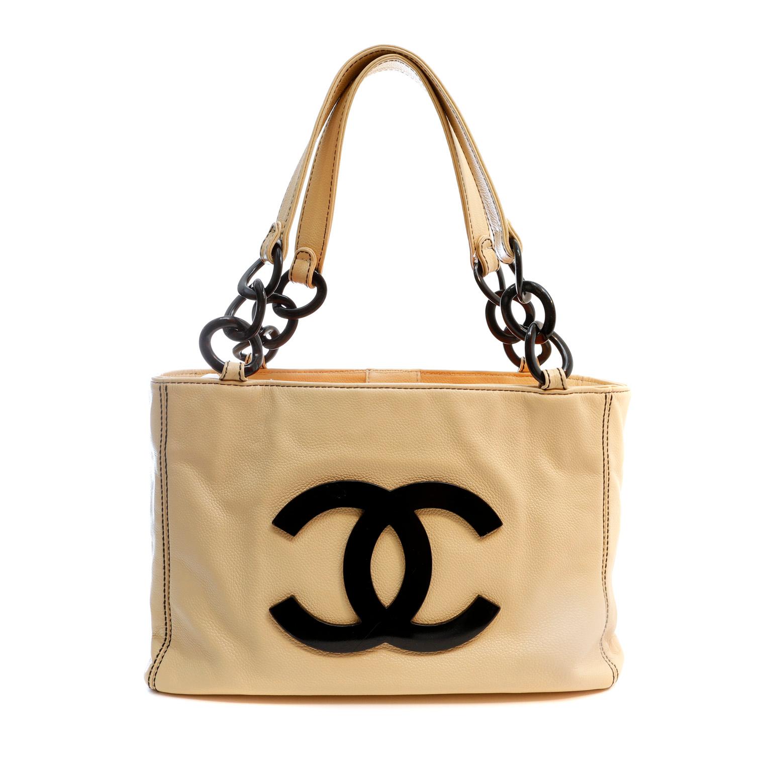 Women's Chanel Beige Caviar and Black Resin CC Tote