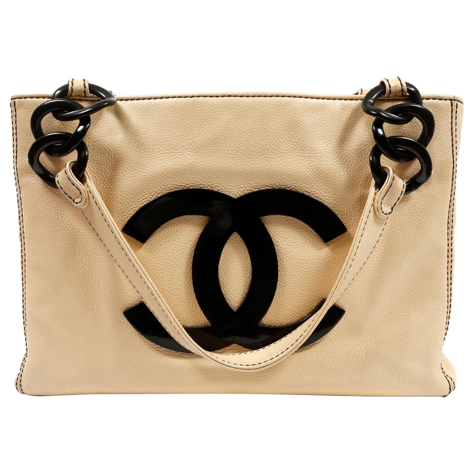 Chanel Beige Caviar and Black Resin CC Tote 