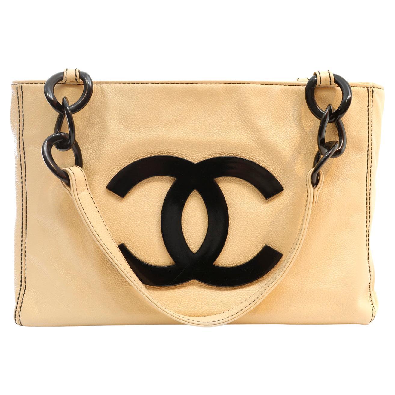 Chanel Beige Caviar and Black Resin CC Tote
