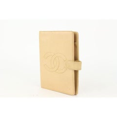 Chanel Beige Caviar CC Logo Medium Ring Agenda MM Diary Book Cover 1014c23