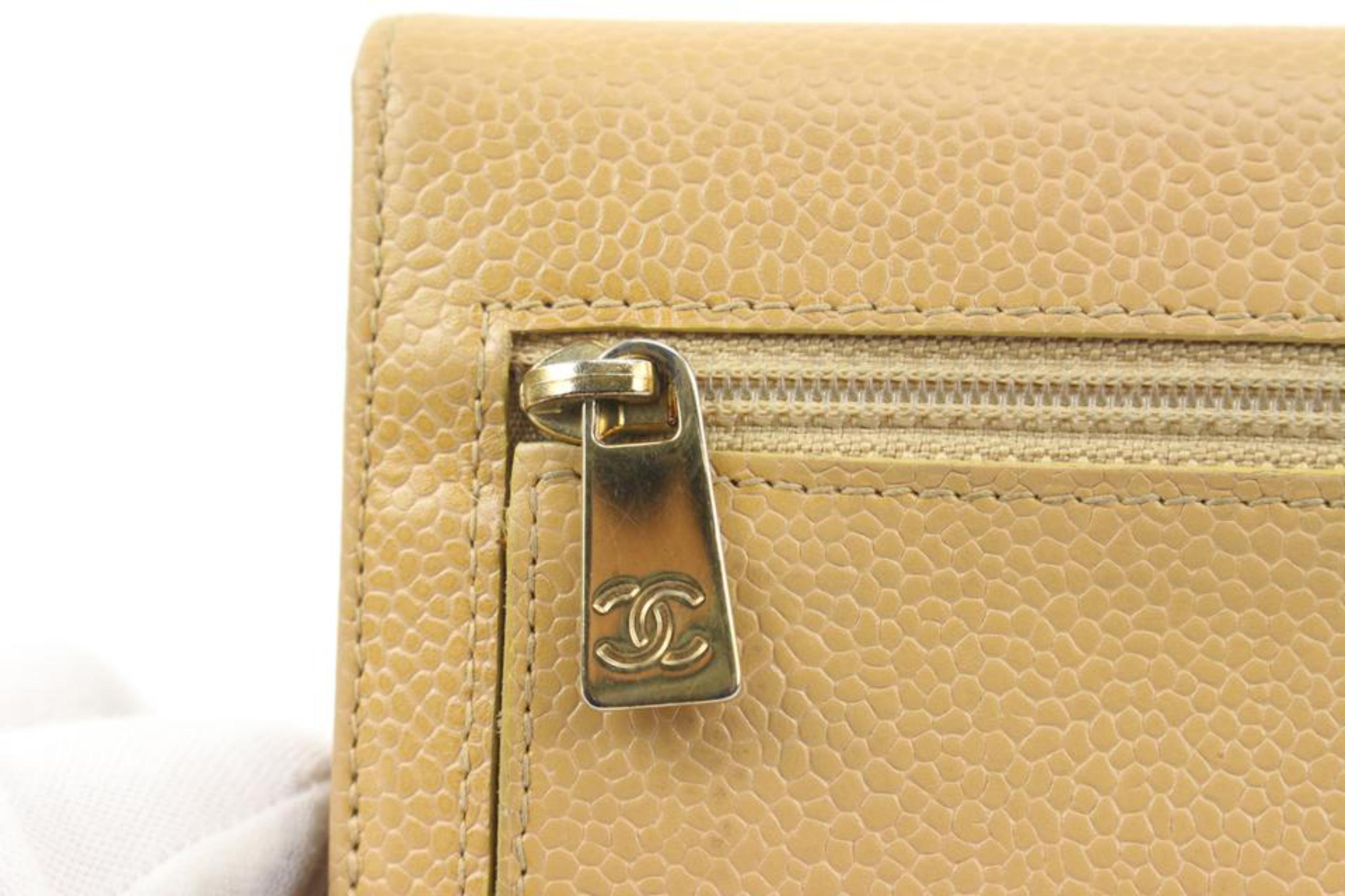 Chanel Beige Kaviar CC Logo Trifold kompakte Brieftasche 43ck224s im Angebot 5