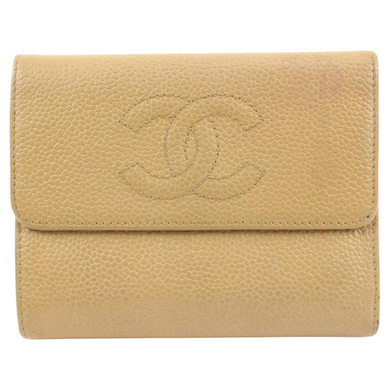 Chanel Beige Caviar CC Logo Trifold Compact Wallet 43ck224s For