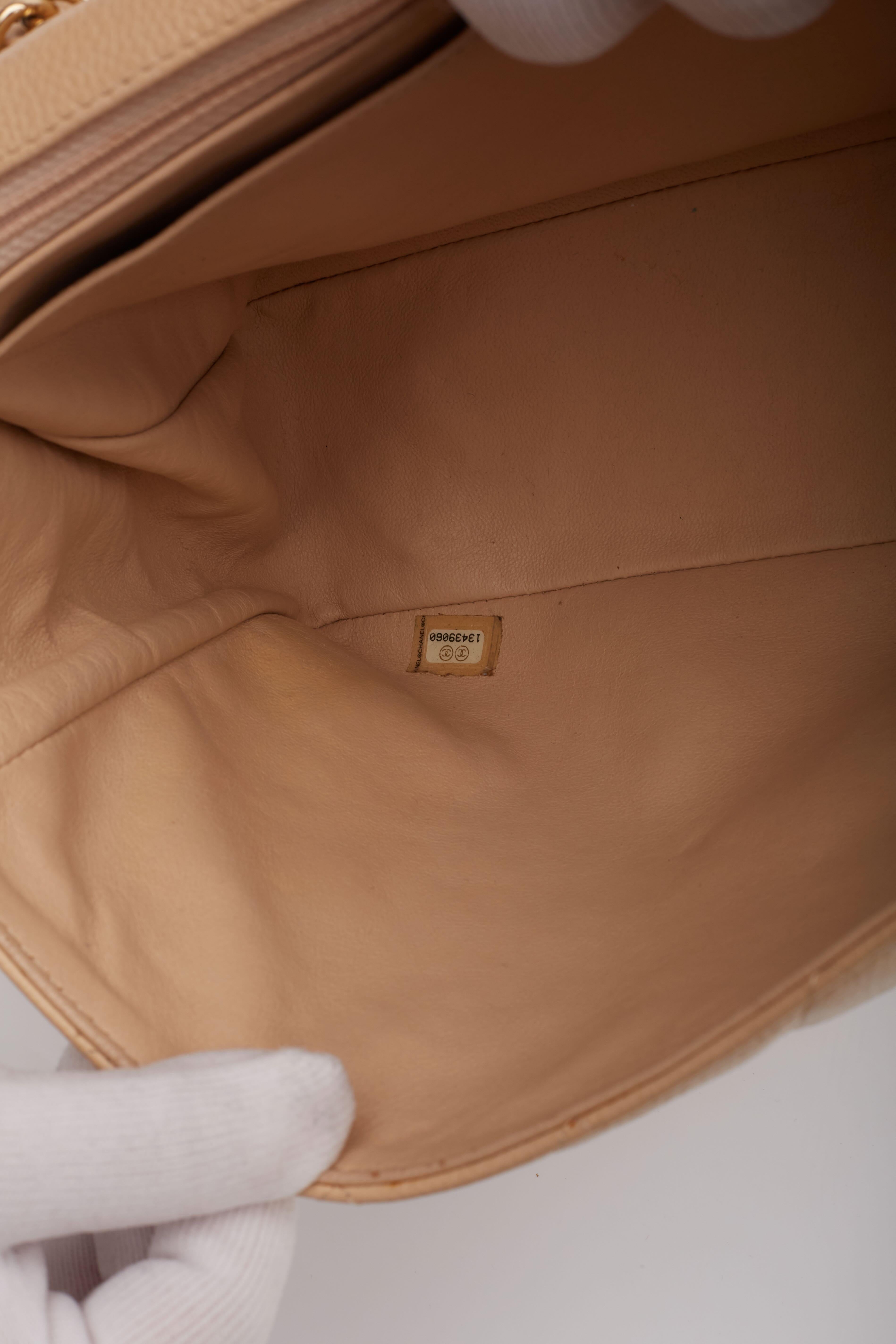 Chanel Beige Caviar Classic JUMBO SINGLE Flap Bag For Sale 7