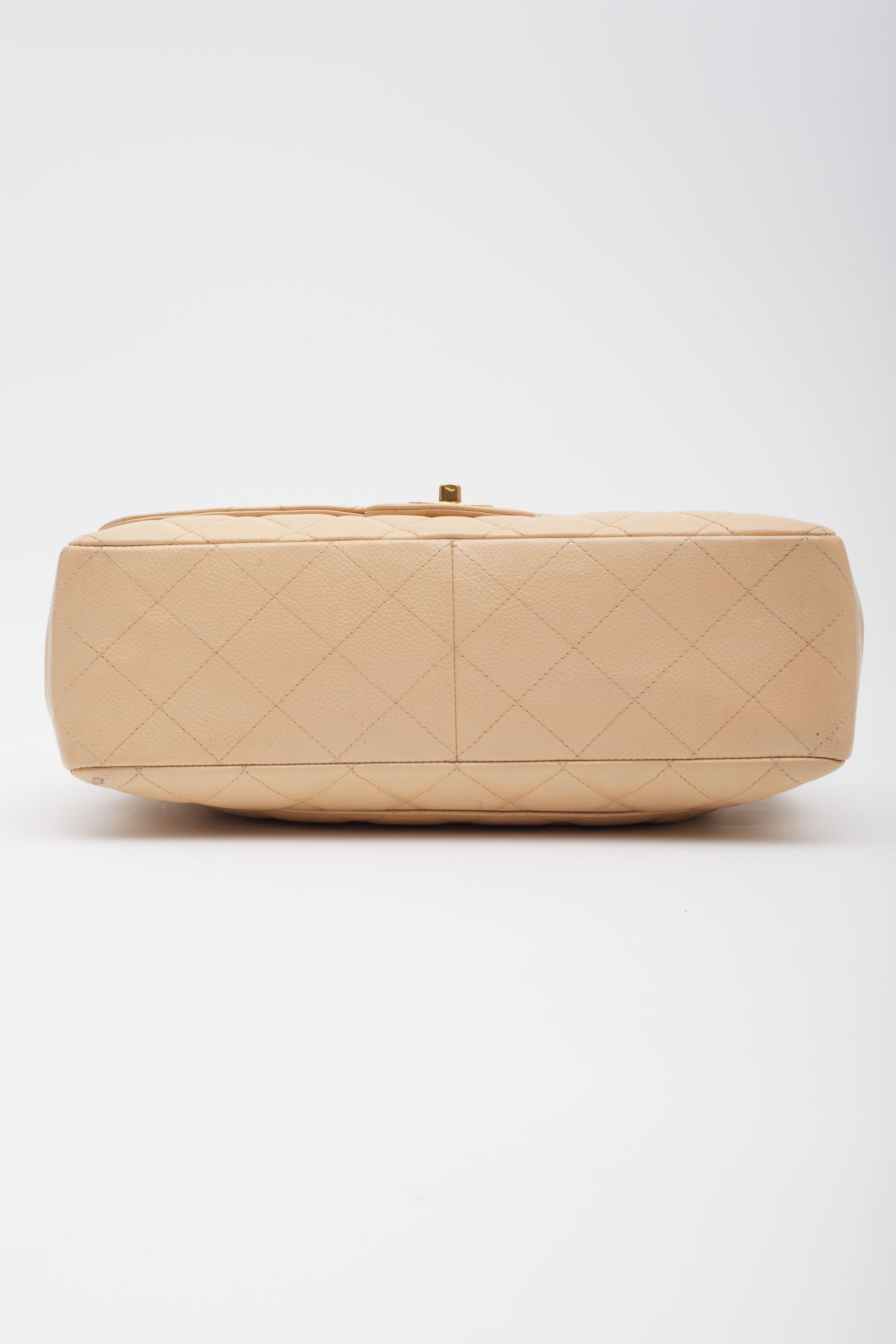 Chanel Beige Caviar Classic JUMBO SINGLE Flap Bag For Sale 3
