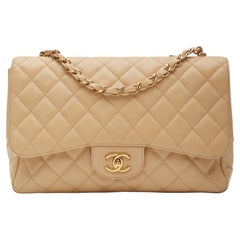 Borsa Chanel Beige Caviar Classic JUMBO SINGLE Flap