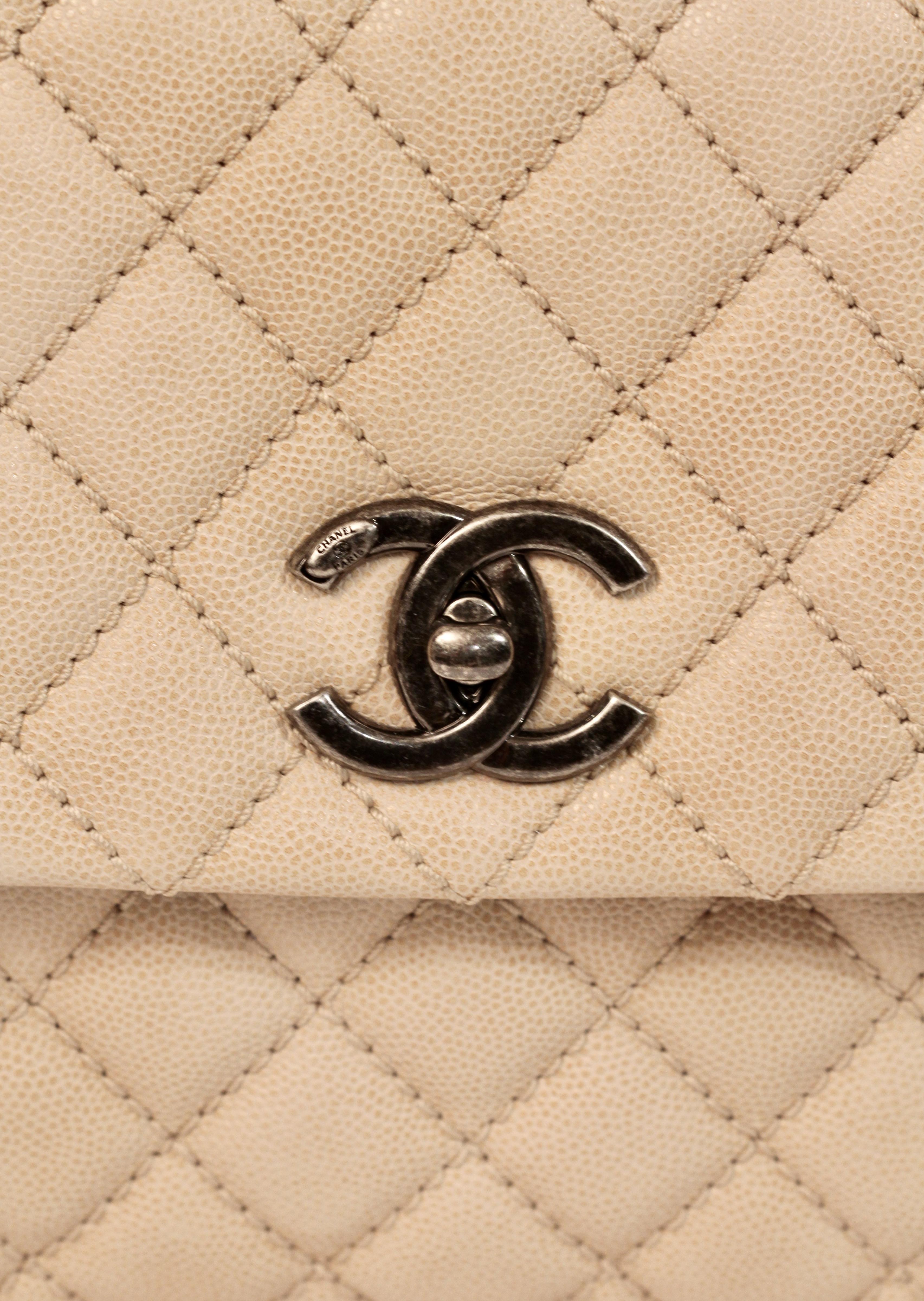 Chanel Beige Caviar Coco Handle Bag 2