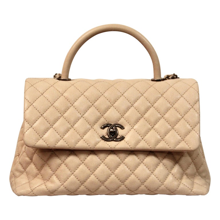 Chanel Coco First Flap Bag, Beige Caviar Leather With Gold Hardware,  Preowned In Dustbag WA001