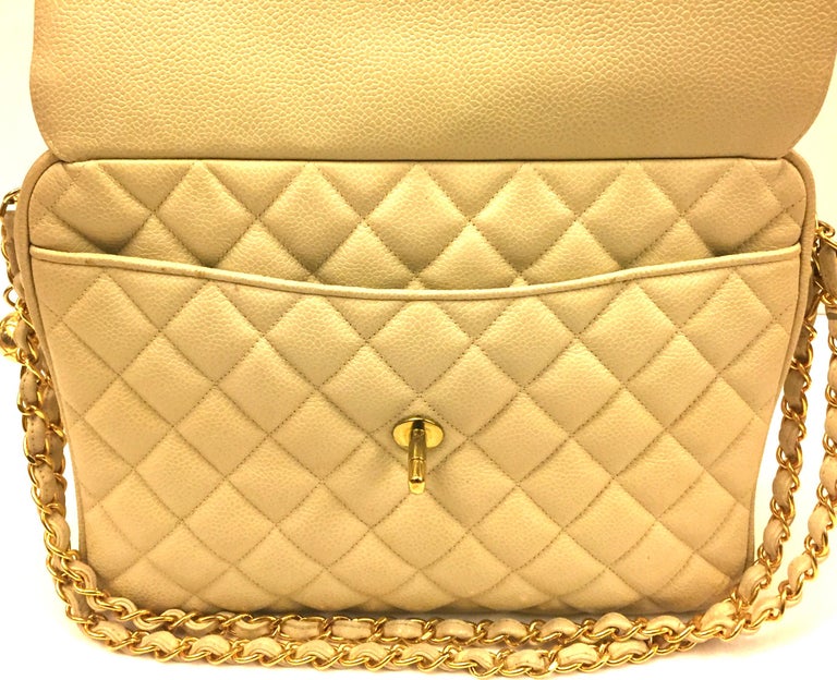 Women's Chanel Beige Caviar Double Chain Handbag For Sale