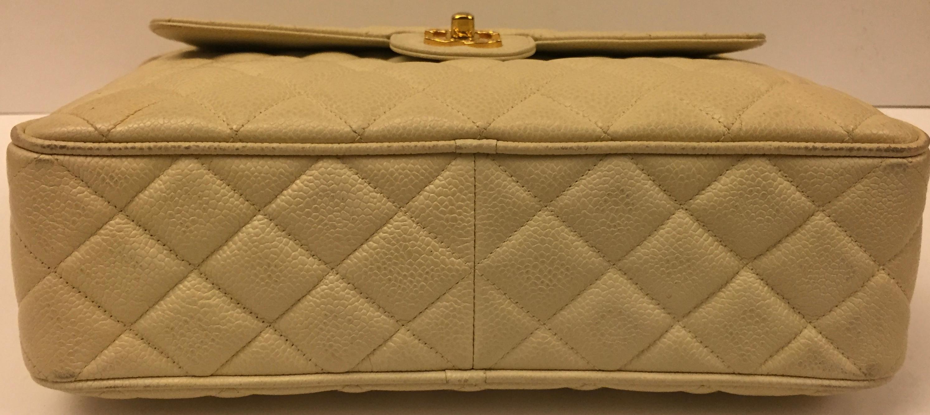 Women's Chanel Off White Caviar Double Chain Handbag For Sale