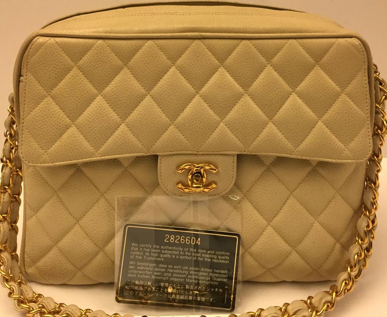 Chanel Beige Caviar Double Chain Handbag For Sale 4