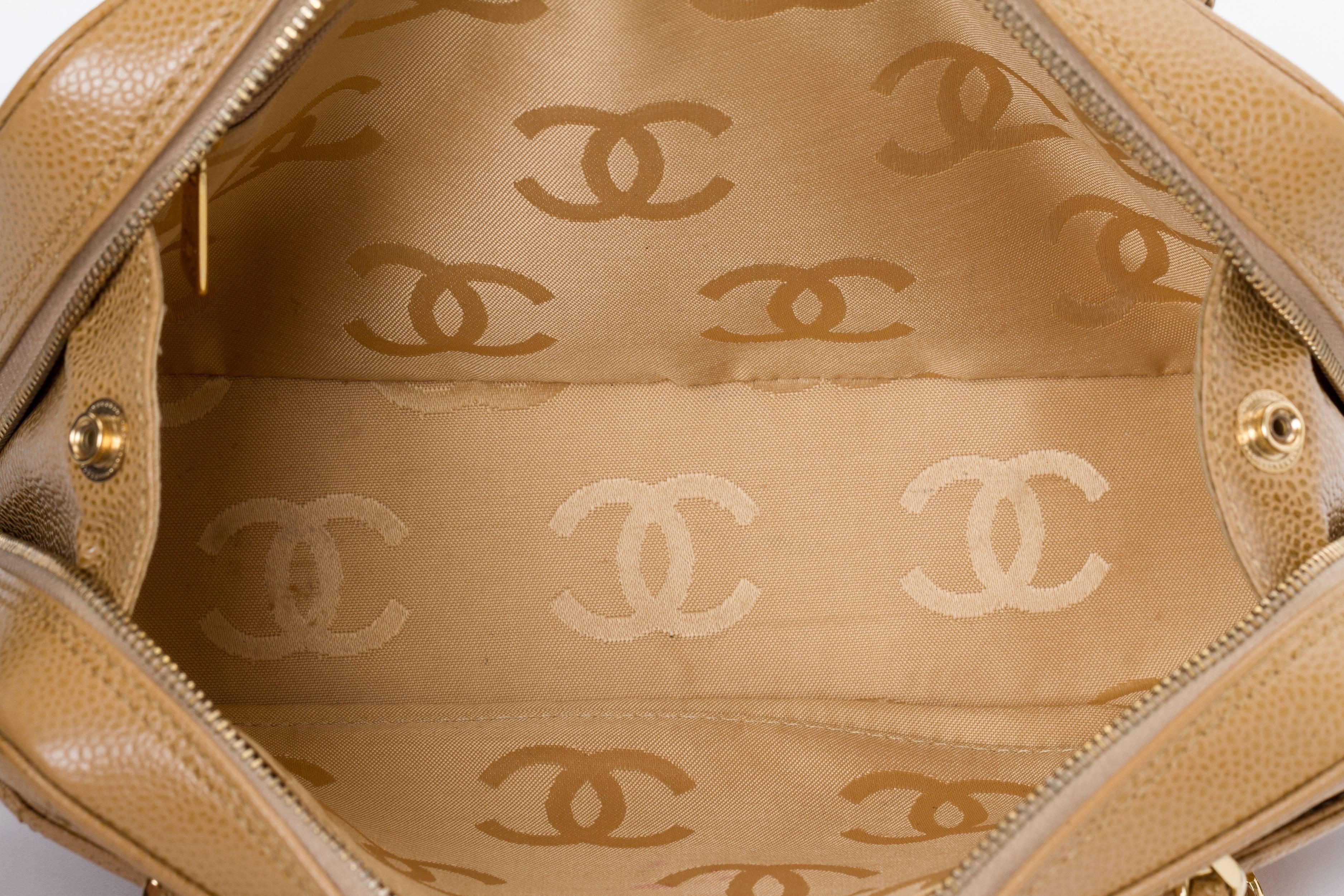Chanel Beige Caviar Gold Chevron Handbag 6