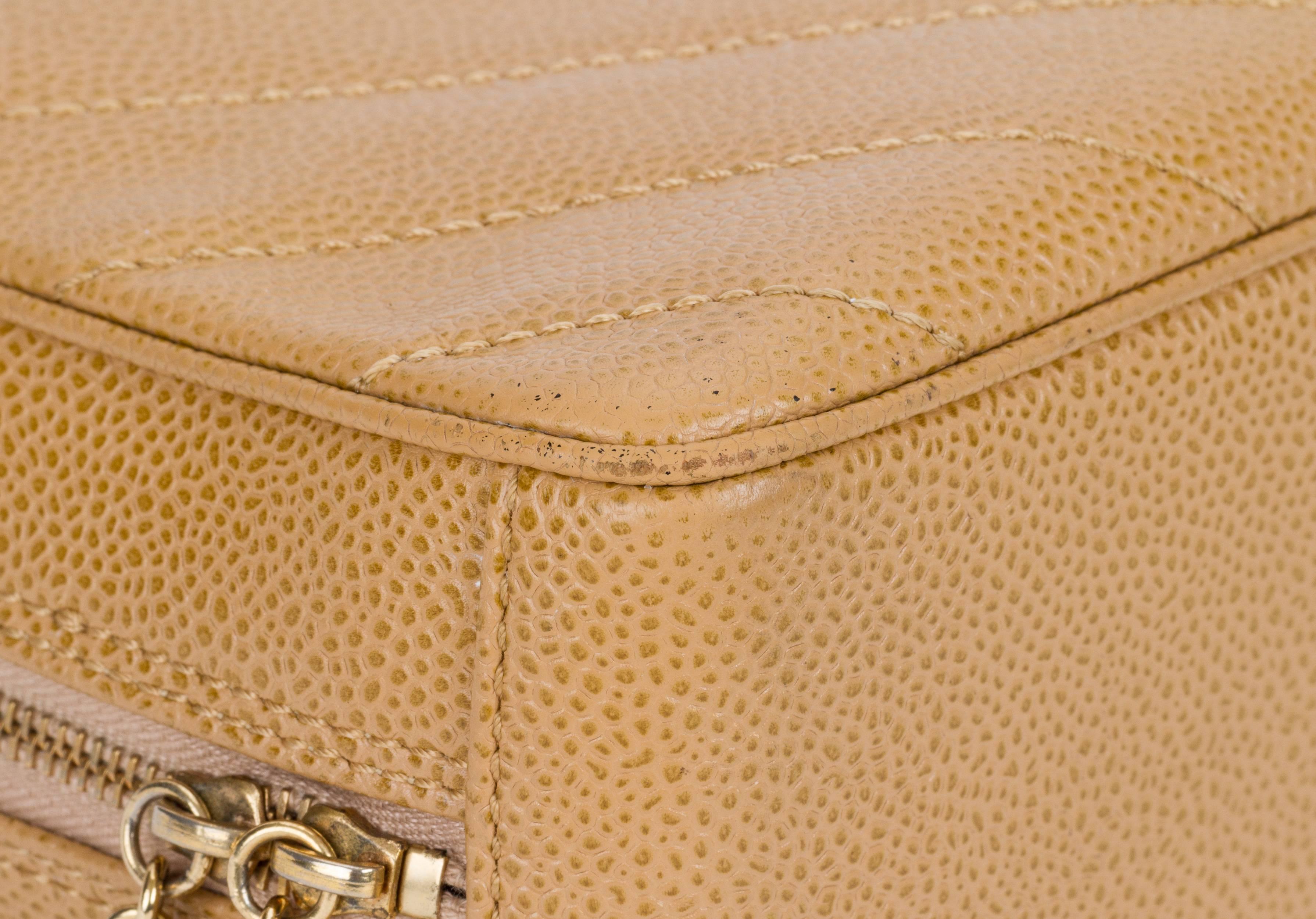 Chanel Beige Caviar Gold Chevron Handbag 1