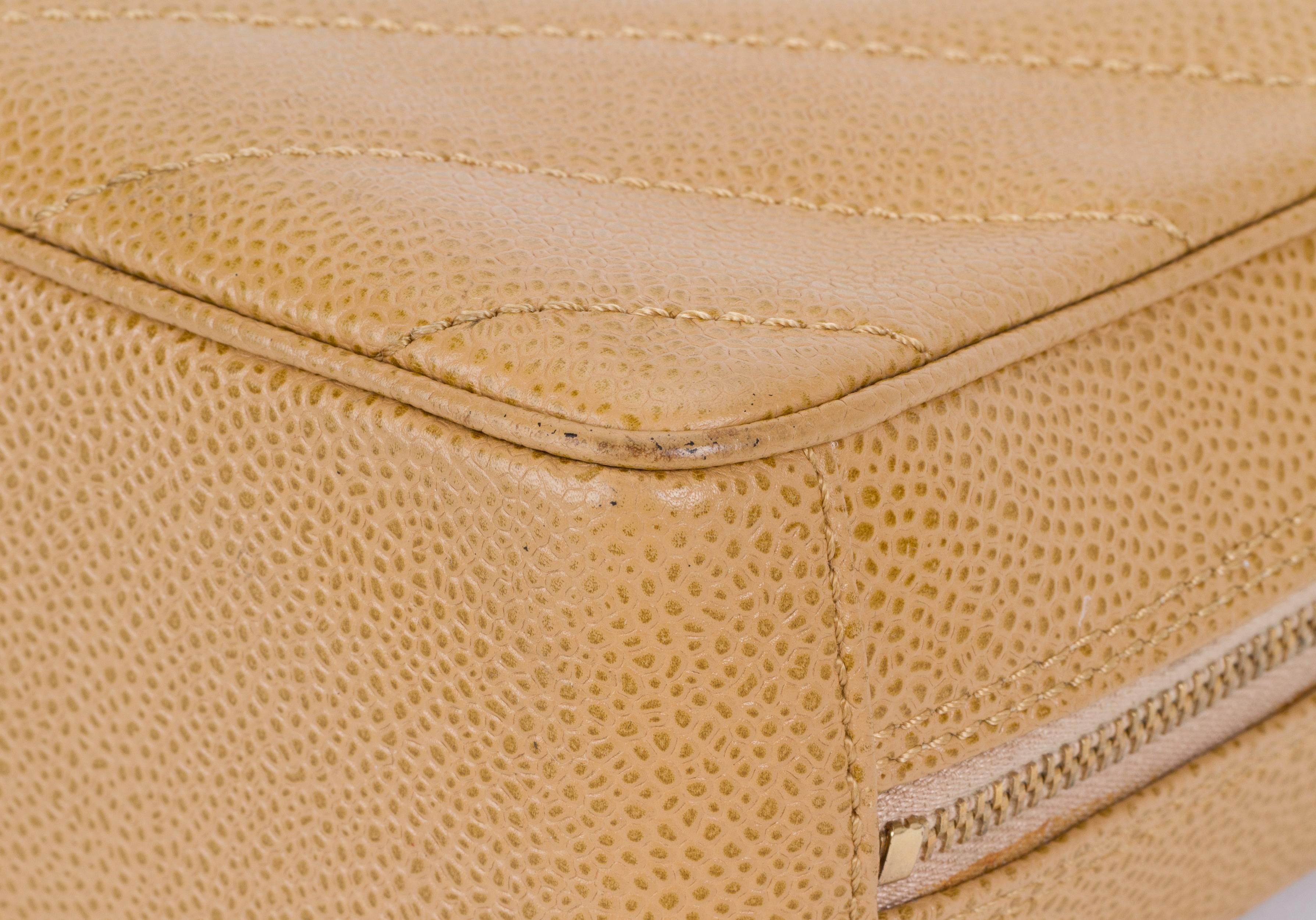 Chanel Beige Caviar Gold Chevron Handbag 2