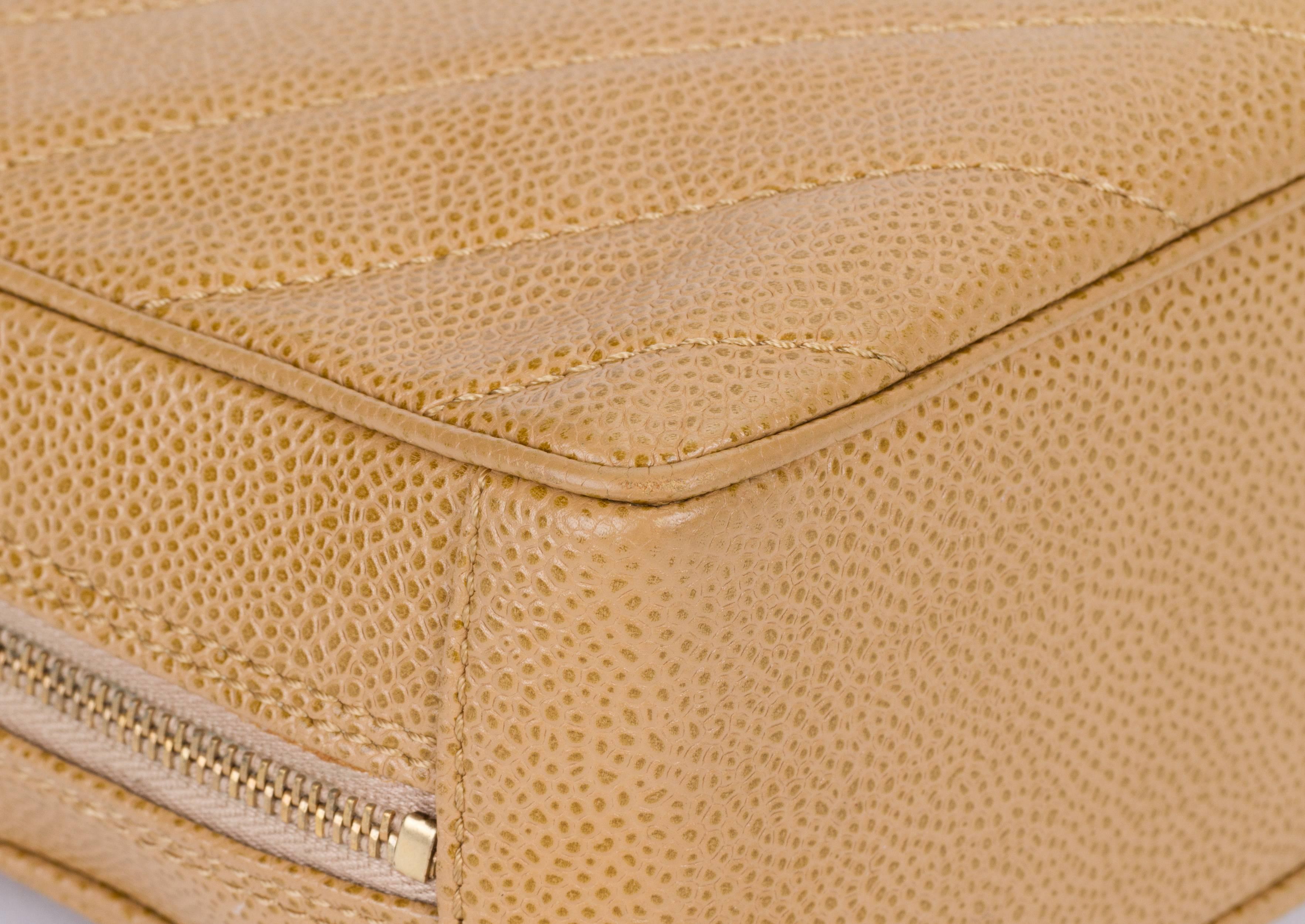 Chanel Beige Caviar Gold Chevron Handbag 3
