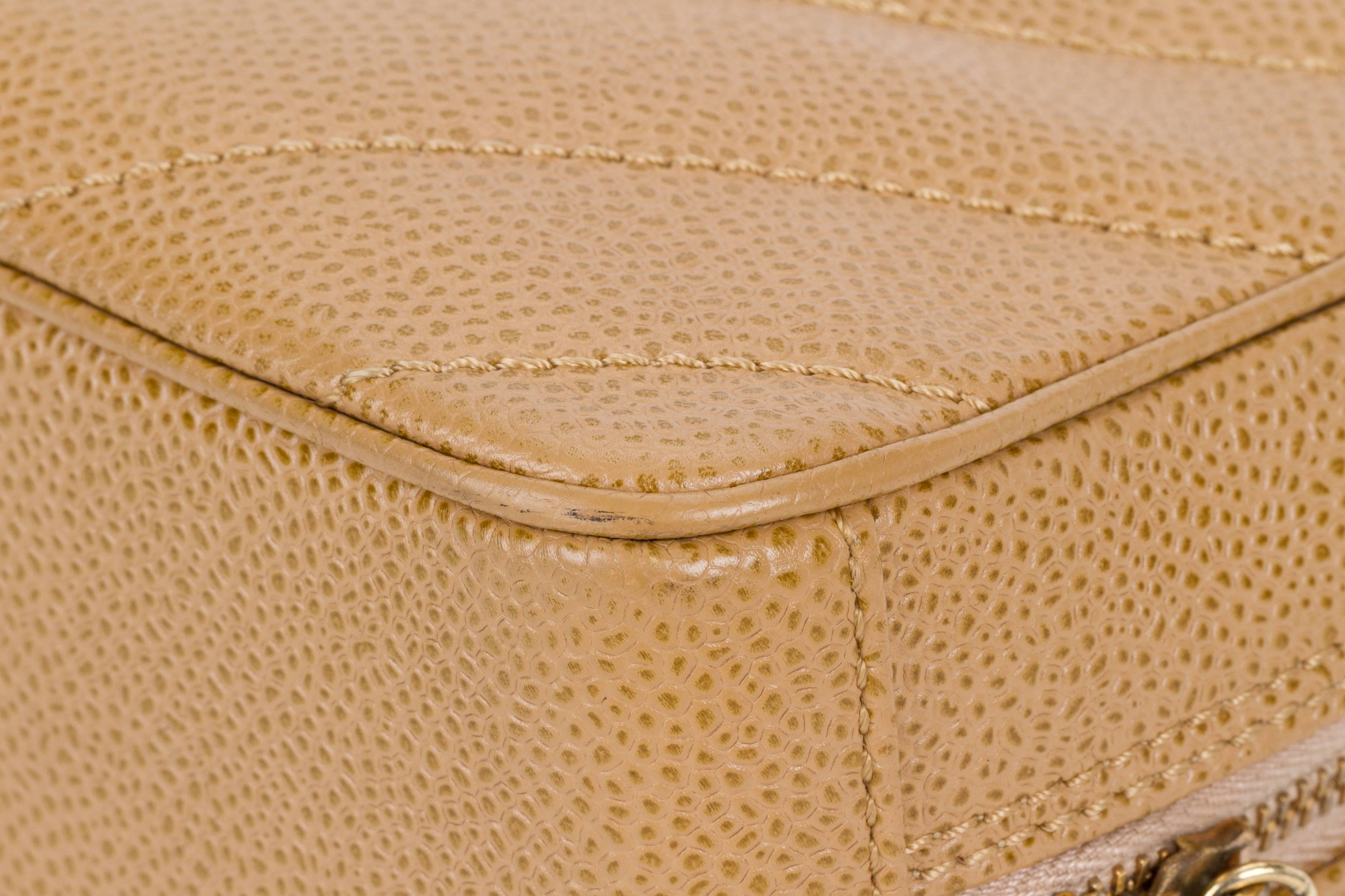 Chanel Beige Caviar Gold Chevron Handbag 4