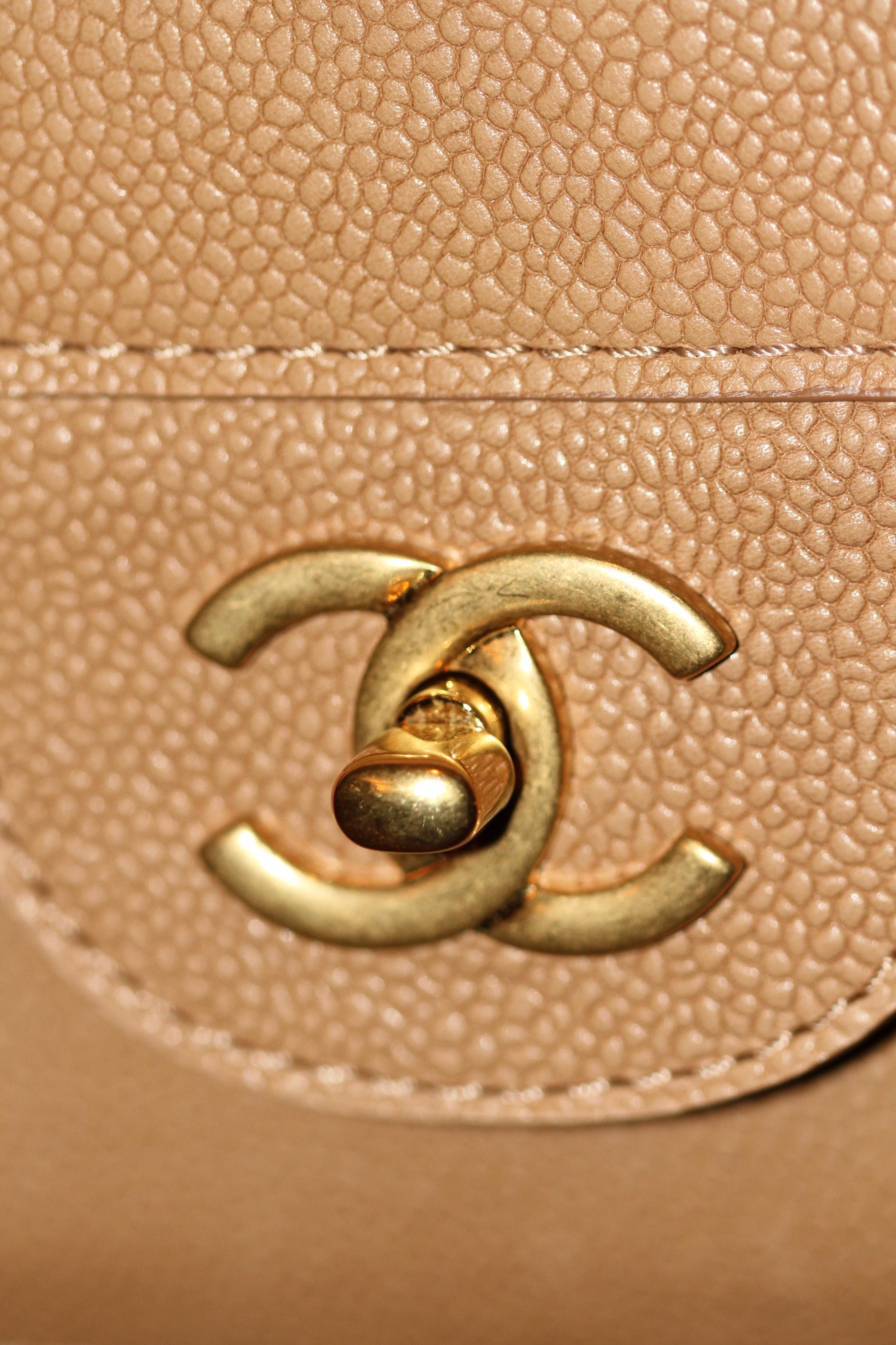 Chanel Beige Caviar Jumbo Classic Double Flap Bag 5