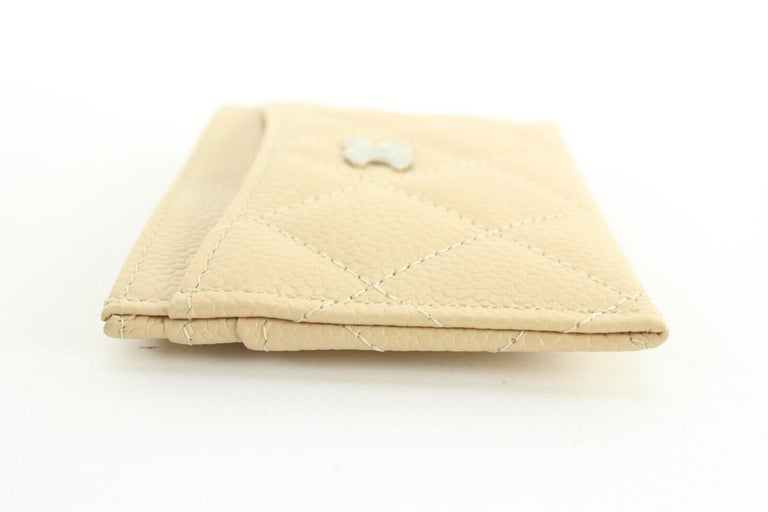Chanel Beige Caviar Leather Card Holder SHW 1CJ1228 For Sale at