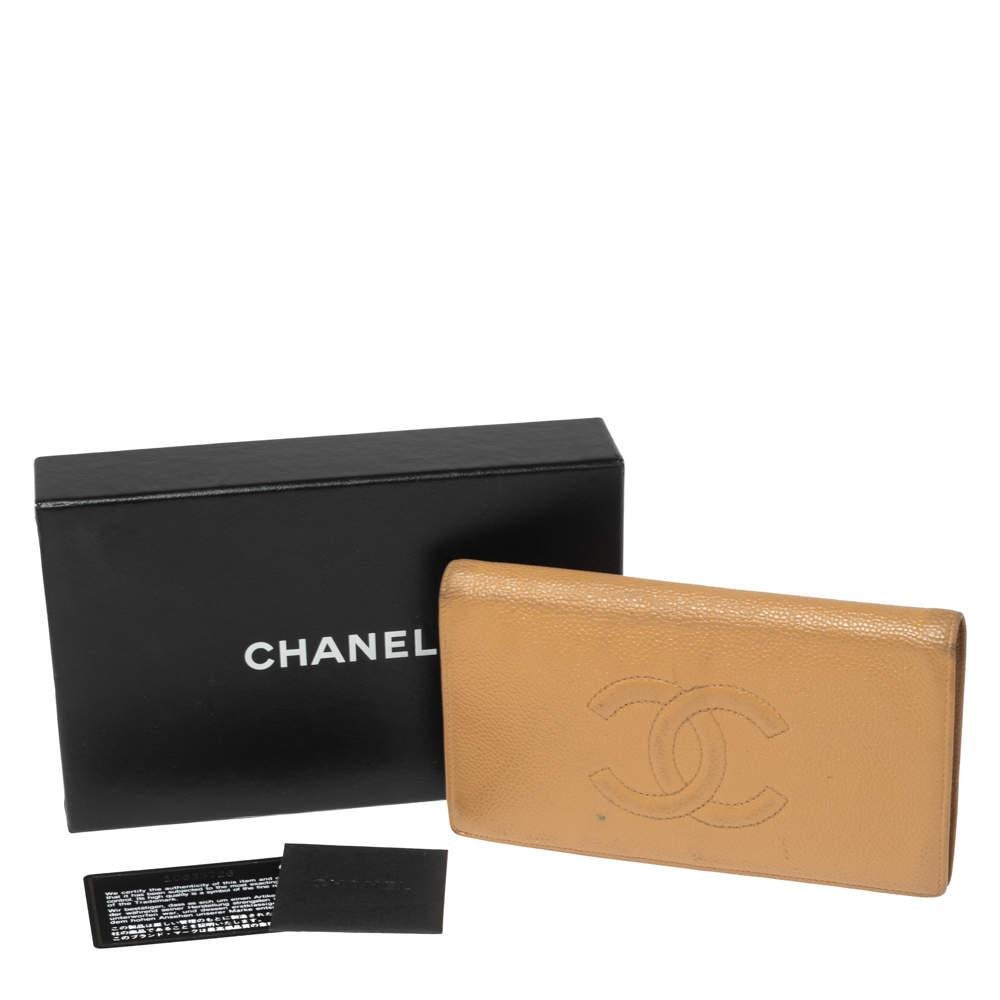 Chanel Beige Kaviar Leder CC Cambon Brieftasche im Angebot 9