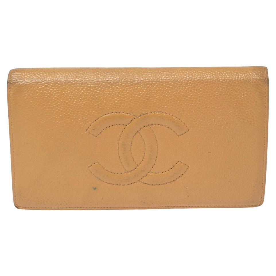 Chanel Beige Kaviar Leder CC Cambon Brieftasche im Angebot