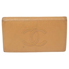 Used Chanel Beige Caviar Leather CC Cambon Wallet
