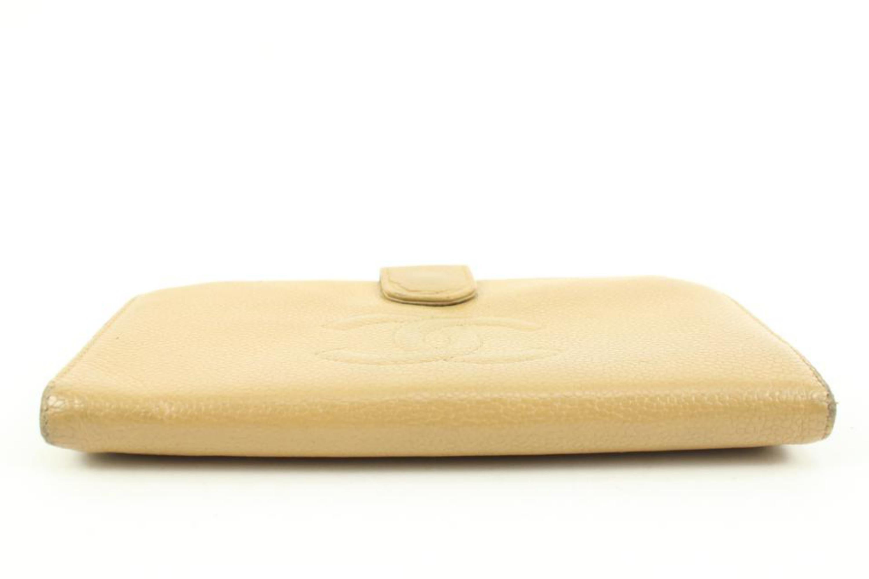 Chanel Beige Caviar Leather CC Logo Long Bifold Flap Wallet 41ck224s in vendita 6