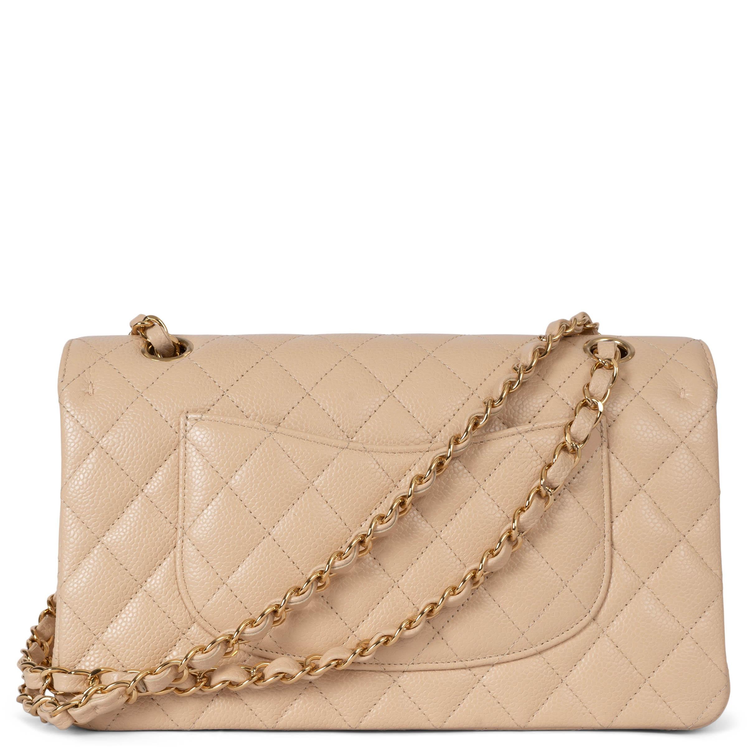 Beige CHANEL beige Caviar leather CLASSIC MEDIUM 11.12 DOUBLE FLAP Bag