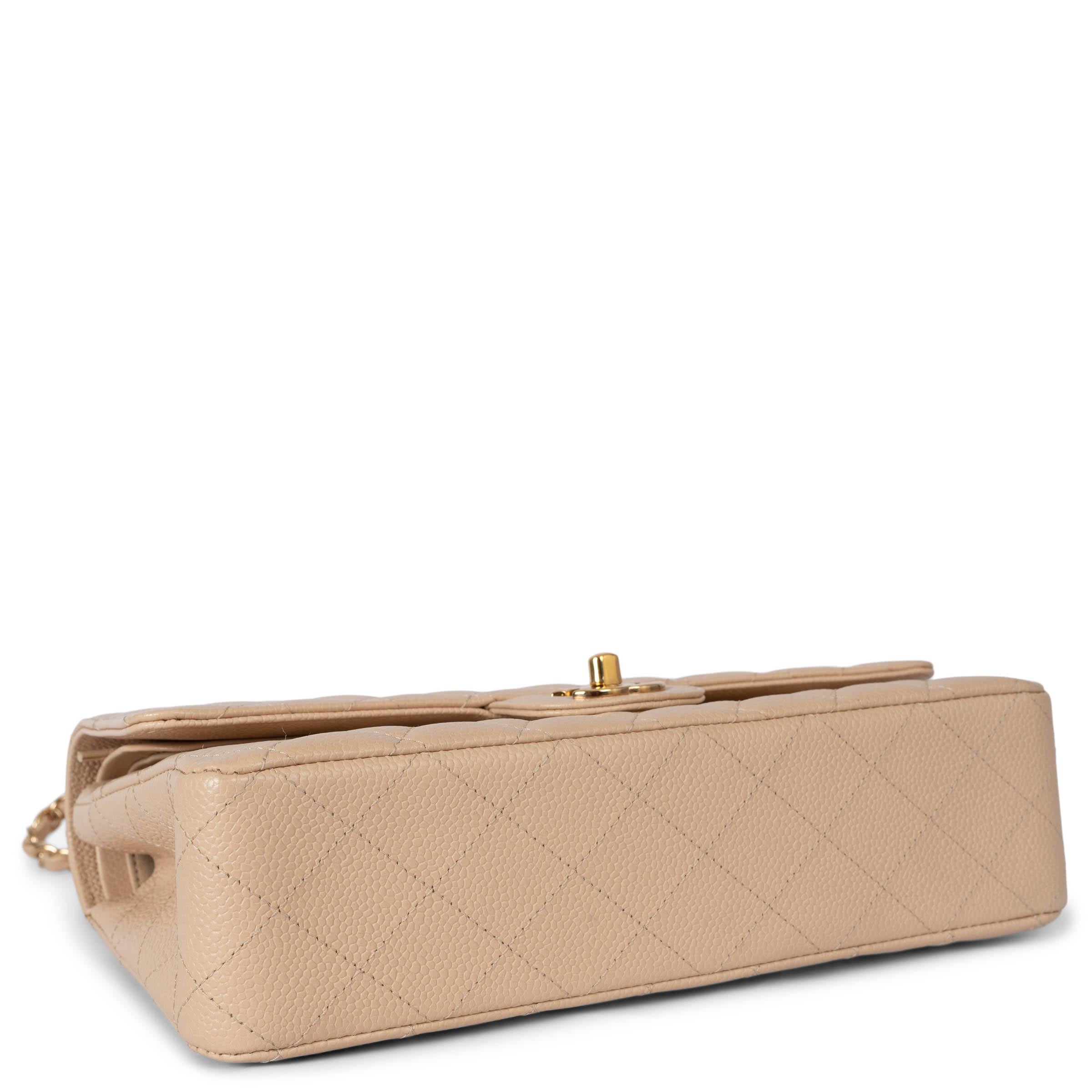 Women's CHANEL beige Caviar leather CLASSIC MEDIUM 11.12 DOUBLE FLAP Bag