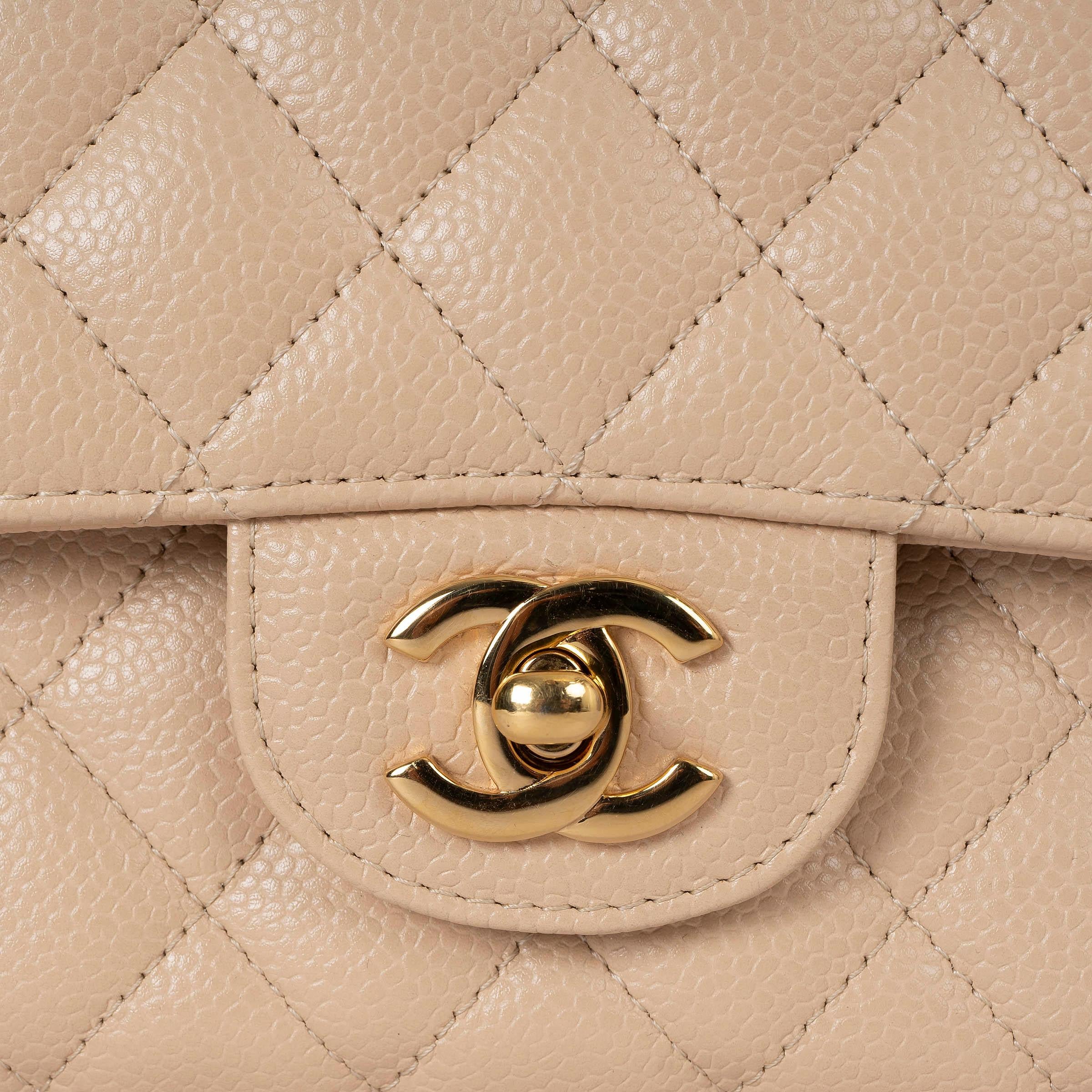 CHANEL beige Caviar leather CLASSIC MEDIUM 11.12 DOUBLE FLAP Bag 2