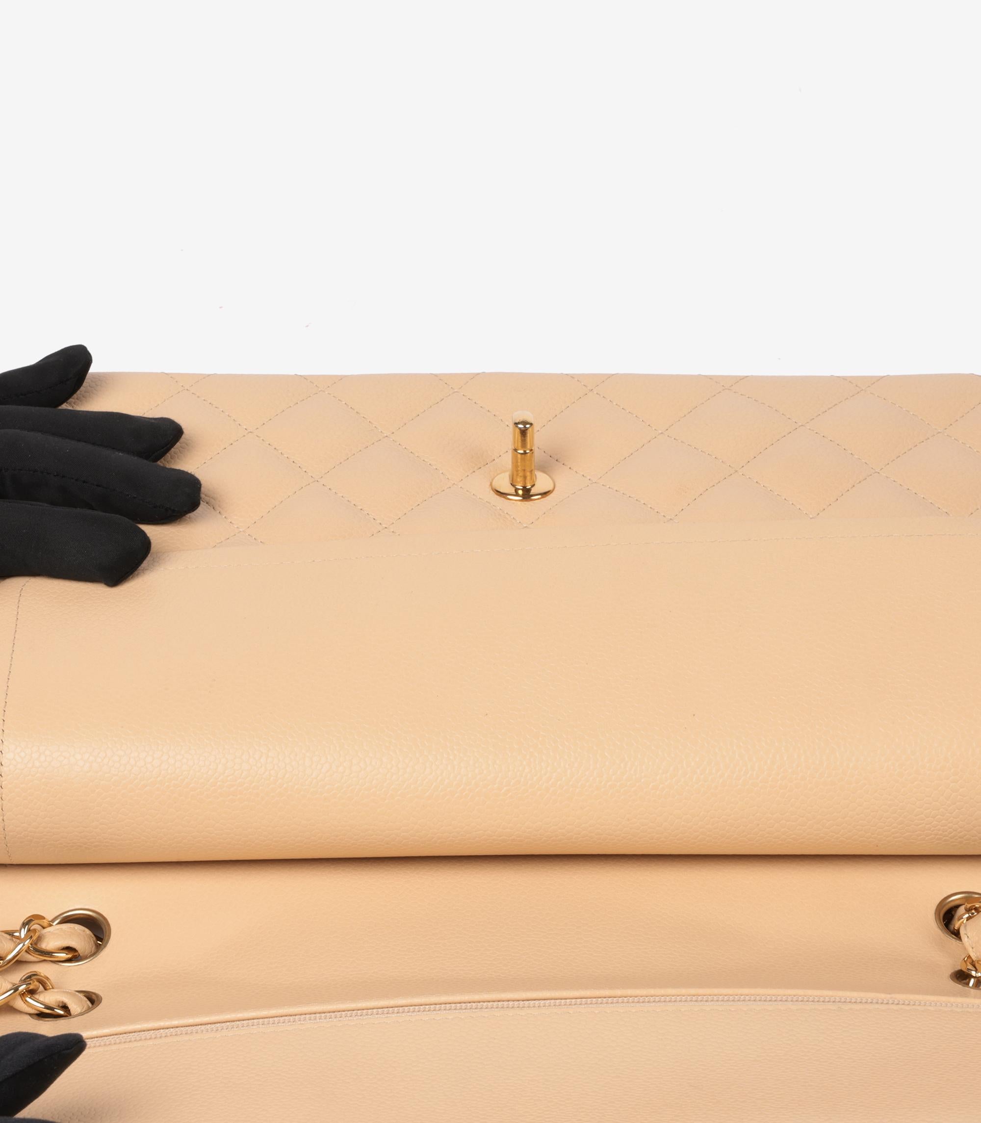 Chanel Bolso Jumbo Classic Doble Solapa Piel Caviar Beige en venta 5