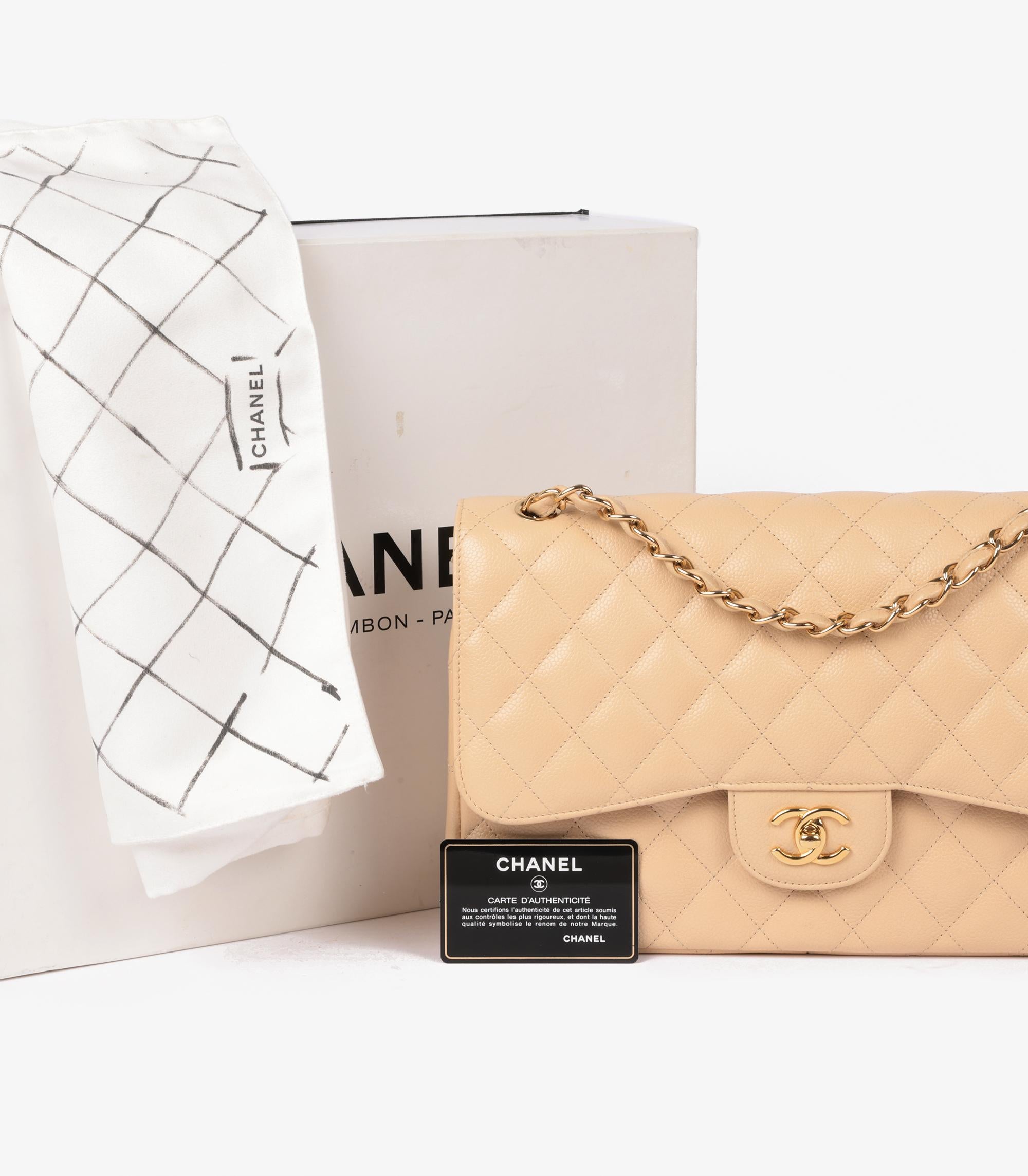Chanel Bolso Jumbo Classic Doble Solapa Piel Caviar Beige en venta 6