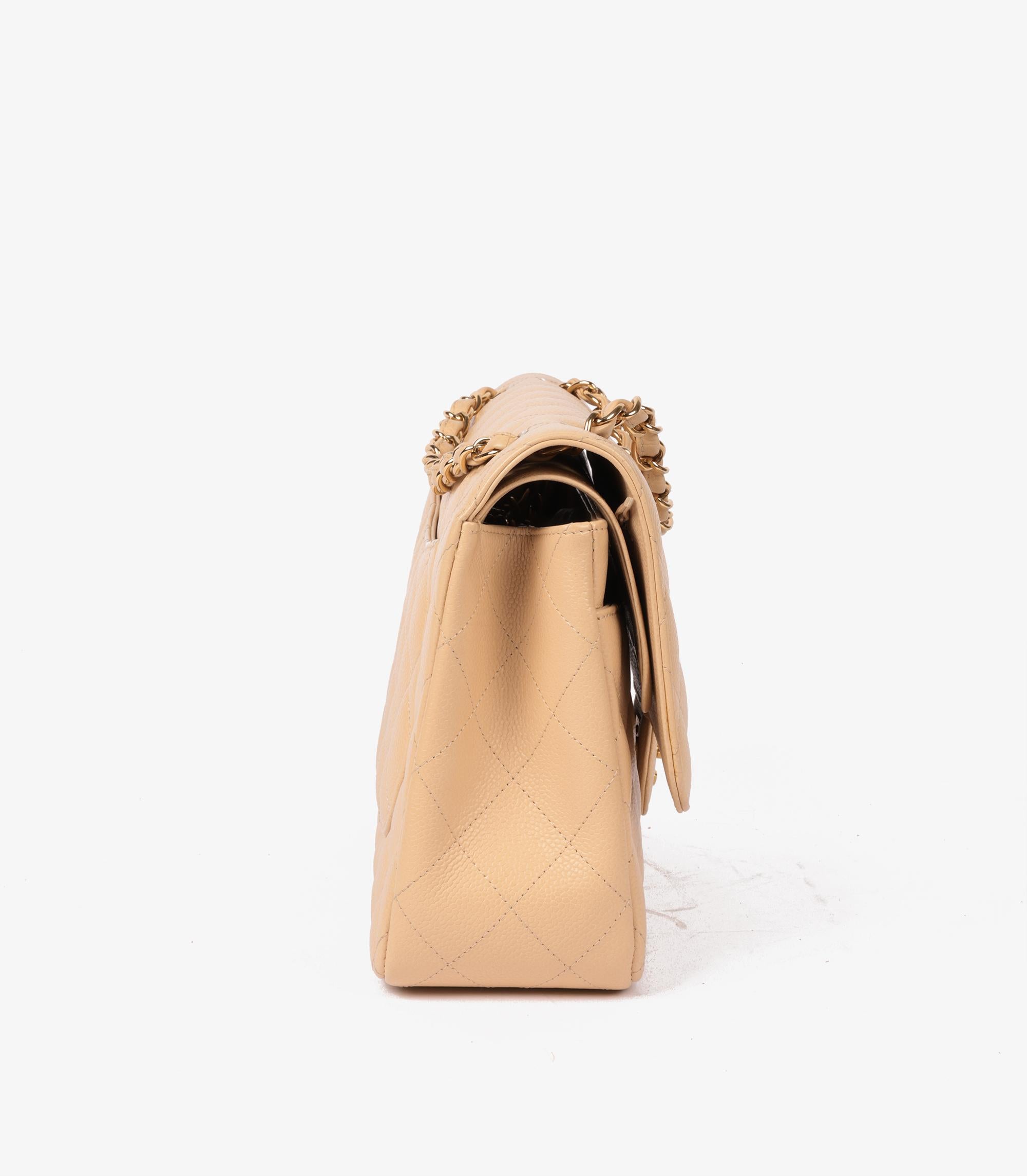 Chanel Bolso Jumbo Classic Doble Solapa Piel Caviar Beige Naranja en venta