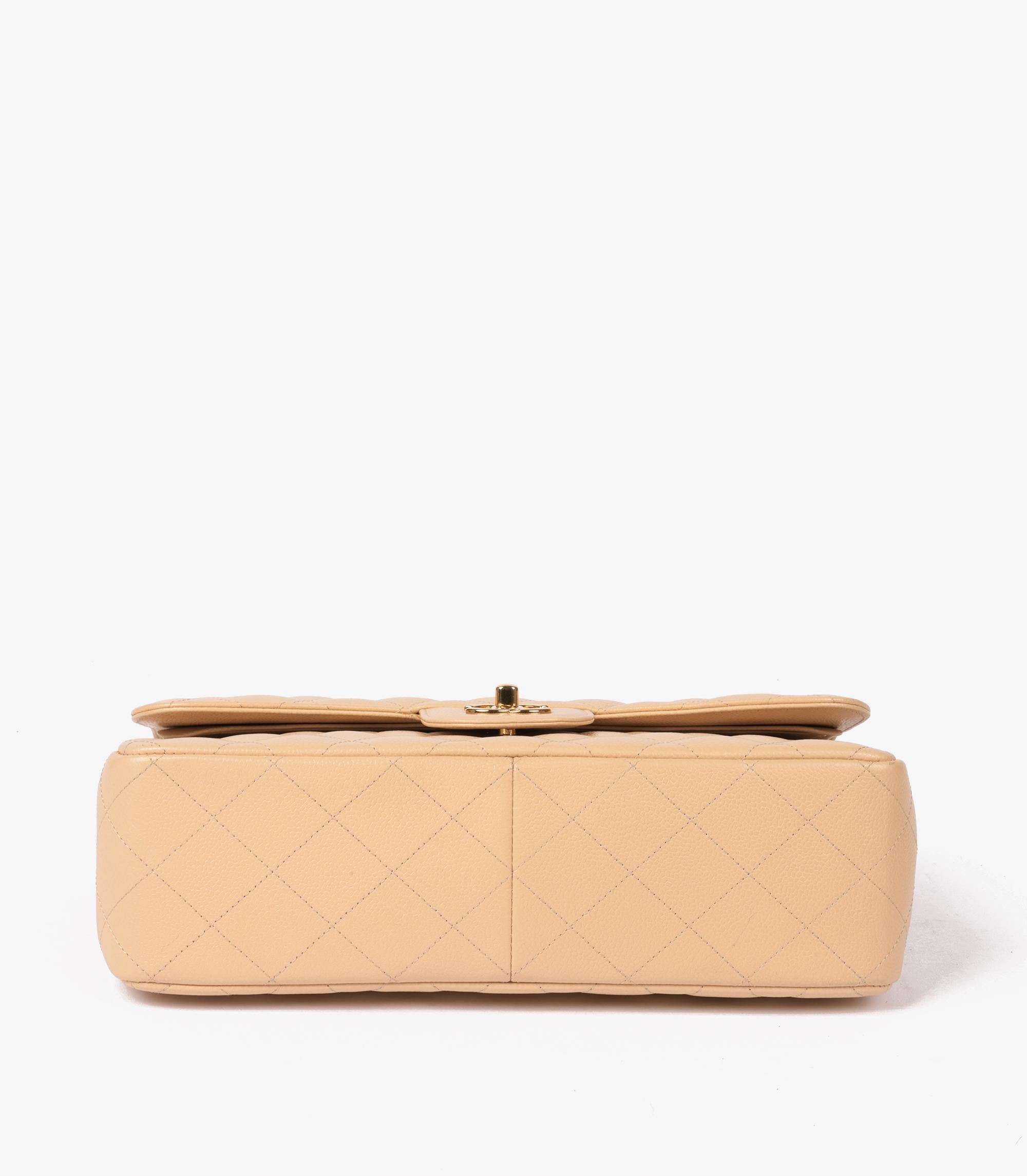 Chanel Bolso Jumbo Classic Doble Solapa Piel Caviar Beige en venta 1