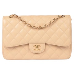 Chanel Beige Caviar Leather Jumbo Classic Double Flap Bag