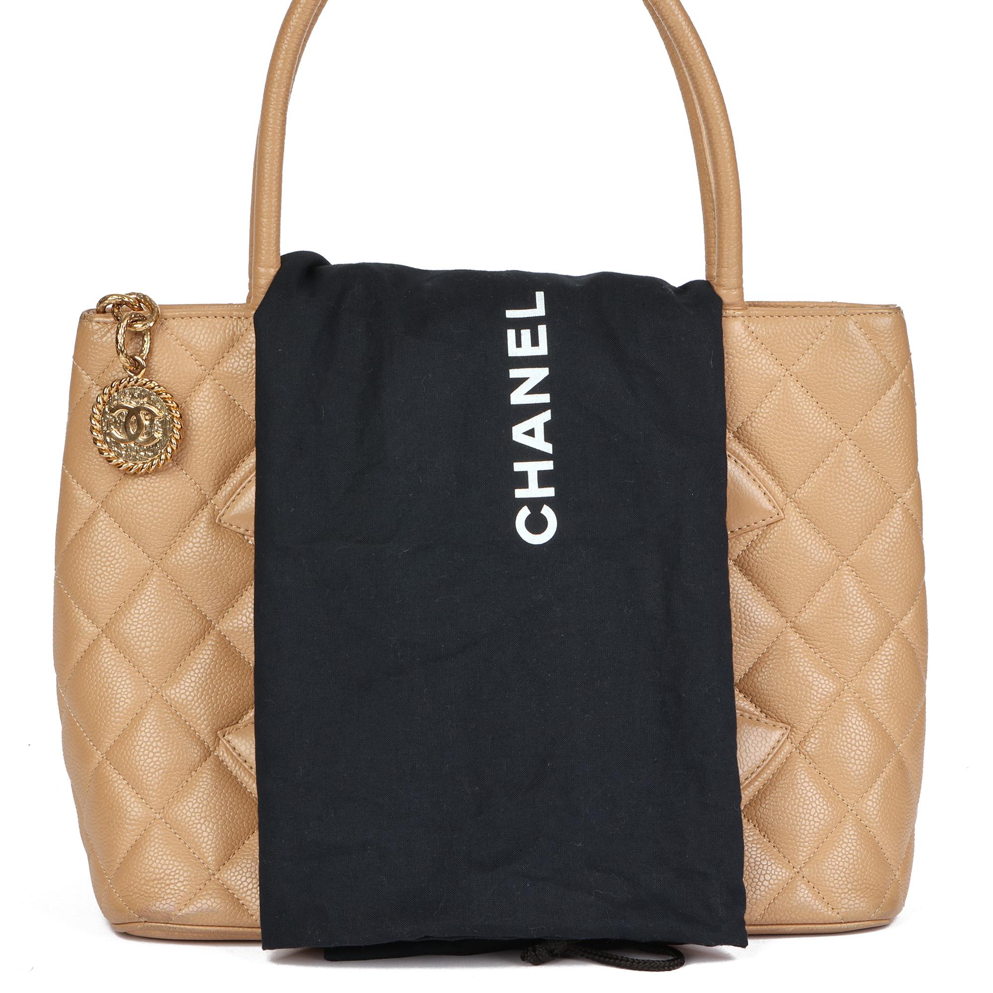 CHANEL Beige Caviar Leather Medallion Tote  6