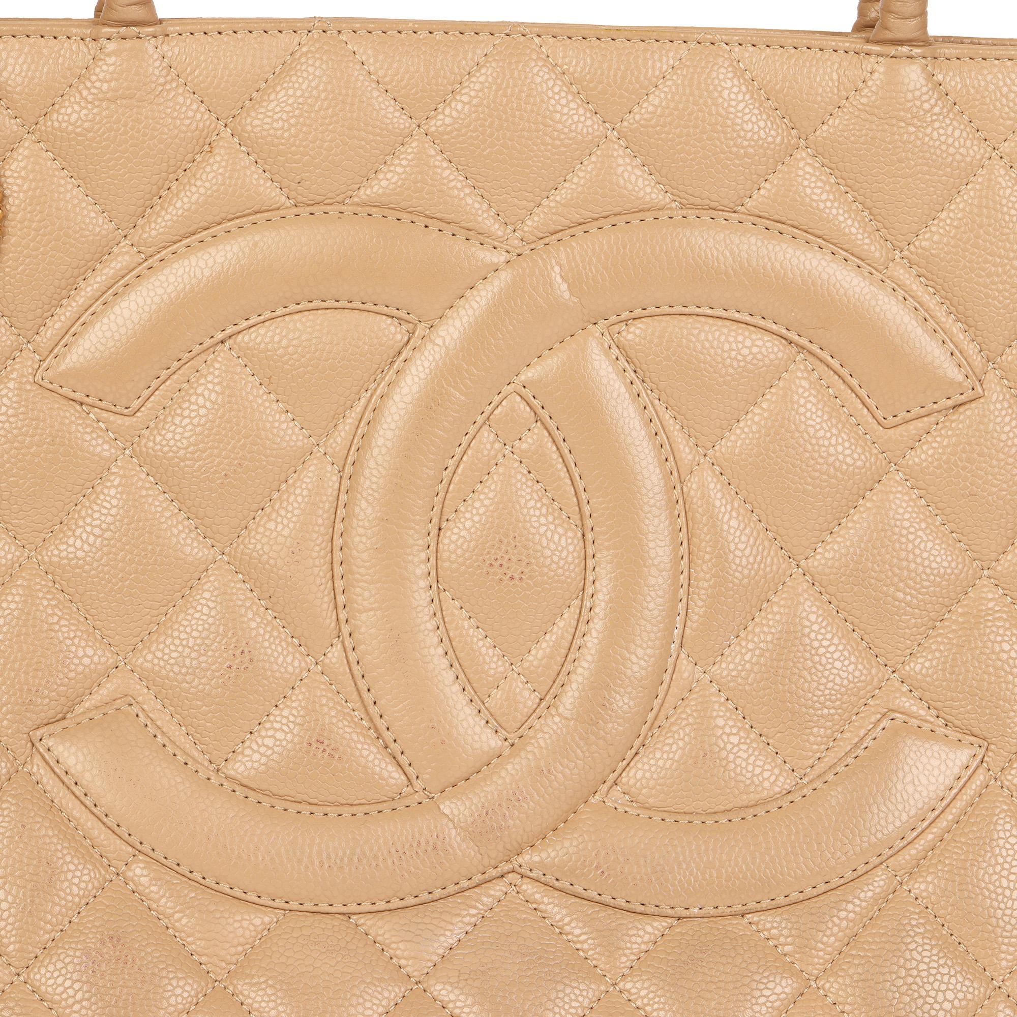 CHANEL Beige Caviar Leather Medallion Tote  1