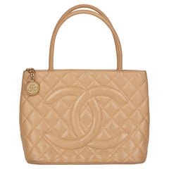 CHANEL Beige Caviar Leather Medallion Tote 