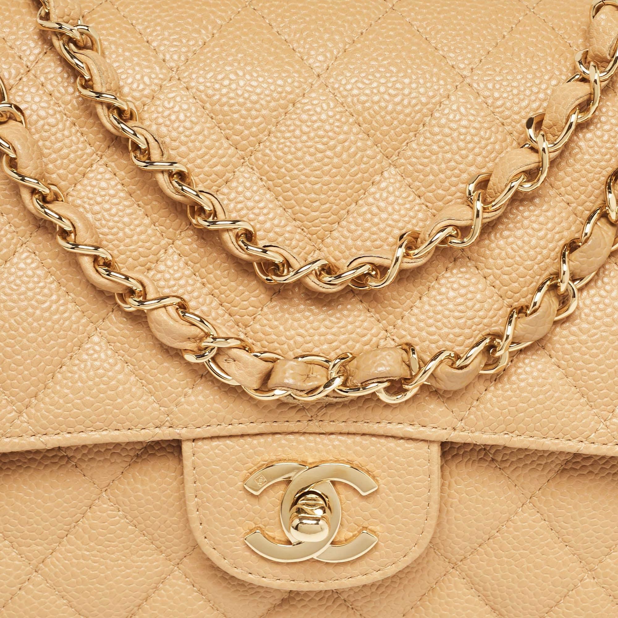 Chanel Beige Caviar Leather Medium Classic Double Flap Bag 1