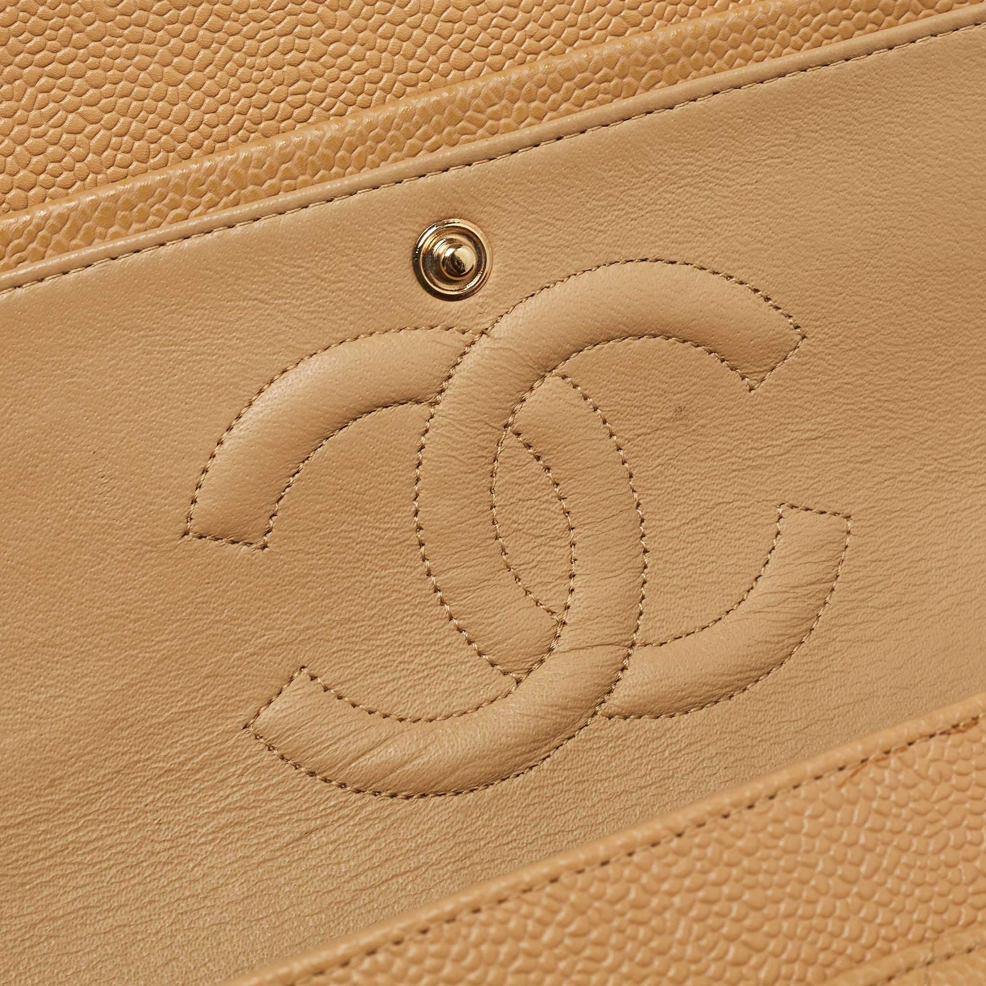 Chanel Beige Caviar Leather Medium Classic Double Flap Bag 3