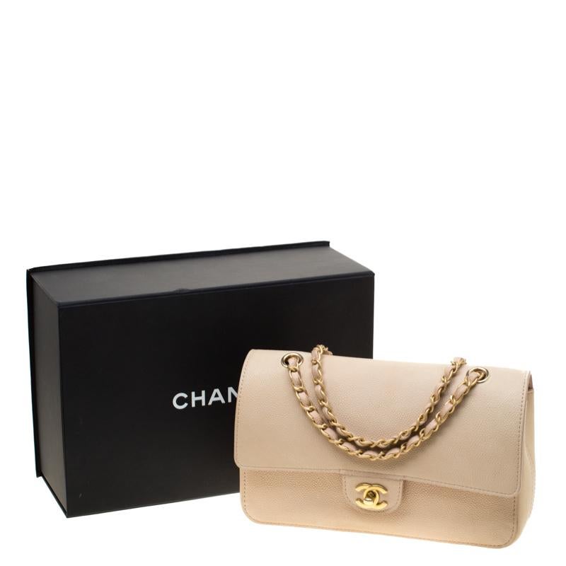 Chanel Beige Caviar Leather Medium Classic Pure Double Flap Bag 8