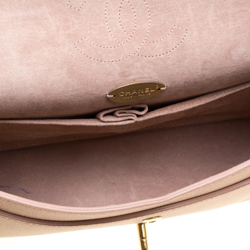 Chanel Beige Caviar Leather Medium Classic Pure Double Flap Bag 4