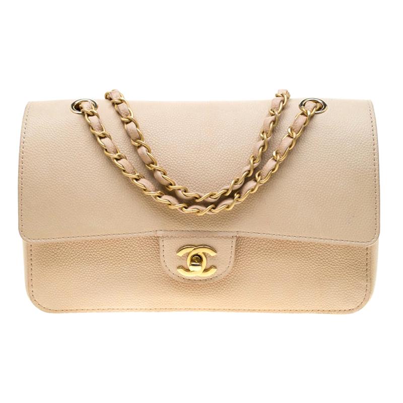 Chanel Beige Caviar Leather Medium Classic Pure Double Flap Bag at 1stDibs
