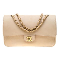 Chanel Beige Caviar Leather Medium Classic Pure Double Flap Bag