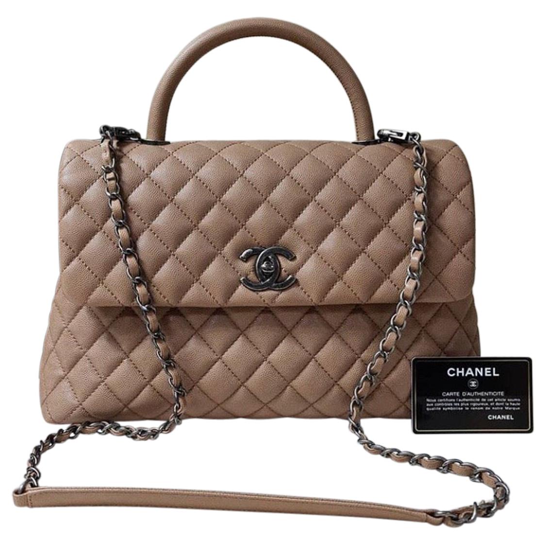 Chanel Beige Caviar Leather Medium Coco Top Handle Bag For Sale at 1stDibs